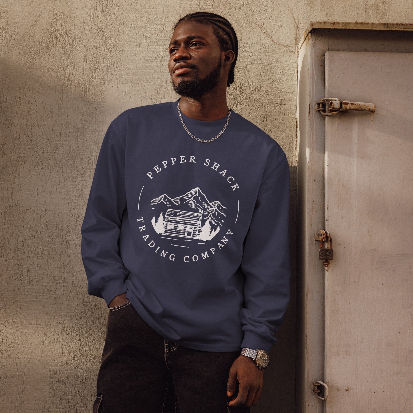 Logo on Premium heavyweight long sleeve shirt