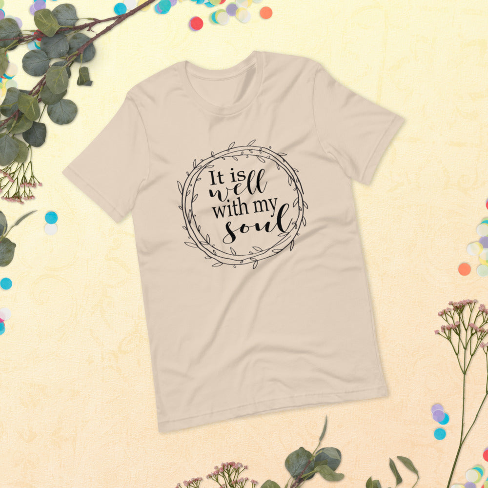 It Is Well With My Soul, Black Print Short-Sleeve Unisex T-Shirt
